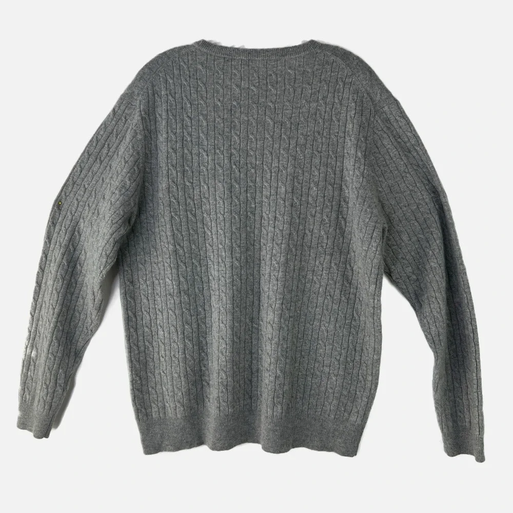HAMMACHER SCHLEMMER Classic Old Money Preppy Gray Cable 100% Cashmere Sweater XL